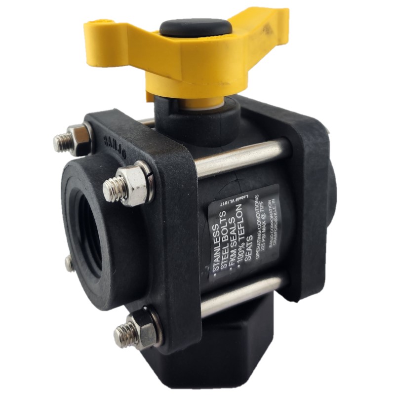 Banjo Polypropylene Ball Valve 3 Way L Port Bottom Load Viton