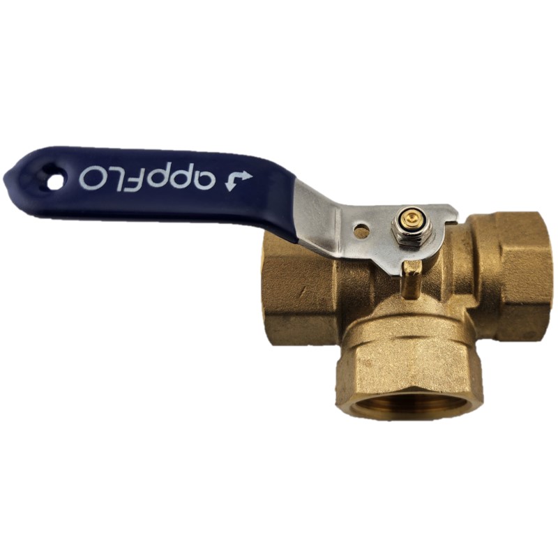 Brass Ball Valve 3 Way Lever L Port  - Appflo Brand