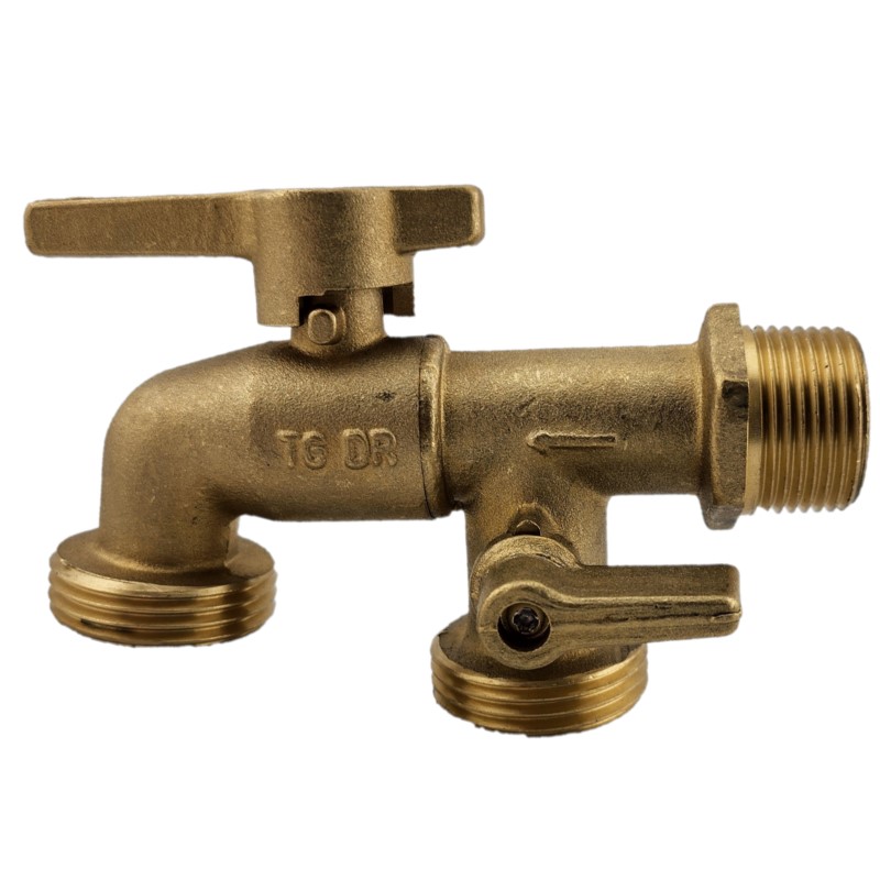 Brass Ball Valve Bib Cock T Handle Double Outlet DZR Dual Approved