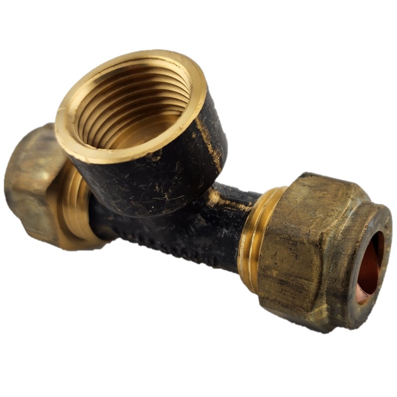 Brass Olive Compression Double Union Tee to Female BSP