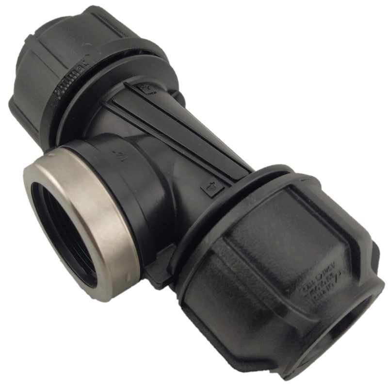 Philmac Metric Compression Female Tee Joiner - Poly to Poly to Female BSP